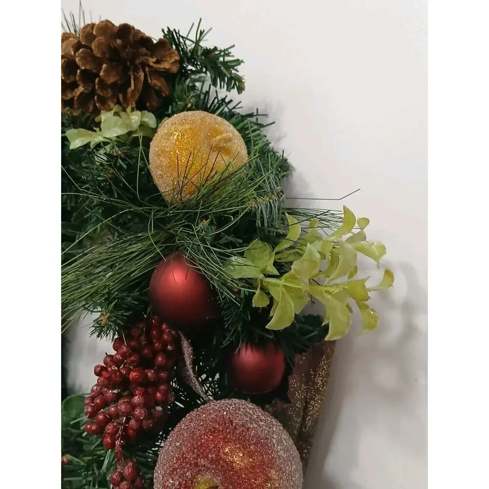 Partridge In Pear Tree Winter Door Wreath Realistic‎ Holiday Crystal Fruit Apple